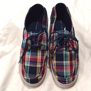 Tommy Hilfiger Men's Canvas plaid boat shoes Size 13  NWOT